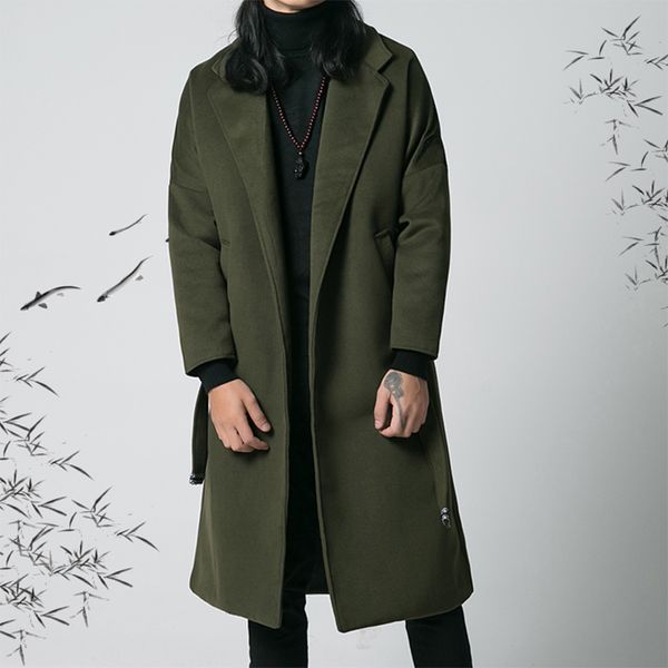 chinese style men's clothing 2018 new woolen coat men's long section winter windbreaker retro belt youth long coat, Black
chinese style men's clothing 2018 new woolen coat men's long section winter windbreaker retro belt youth long coat, Black