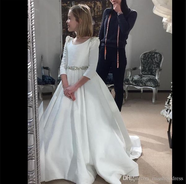 elegant long sleeves satin flower girl dresses ruched ruffles a line crew neck beaded long kids toddler formal communion gowns, White;blue
elegant long sleeves satin flower girl dresses ruched ruffles a line crew neck beaded long kids toddler formal communion gowns, White;blue