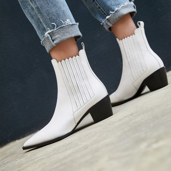 new classic design white leather pointed toe boots comfort block heel women's autumn shoes, Black
new classic design white leather pointed toe boots comfort block heel women's autumn shoes, Black