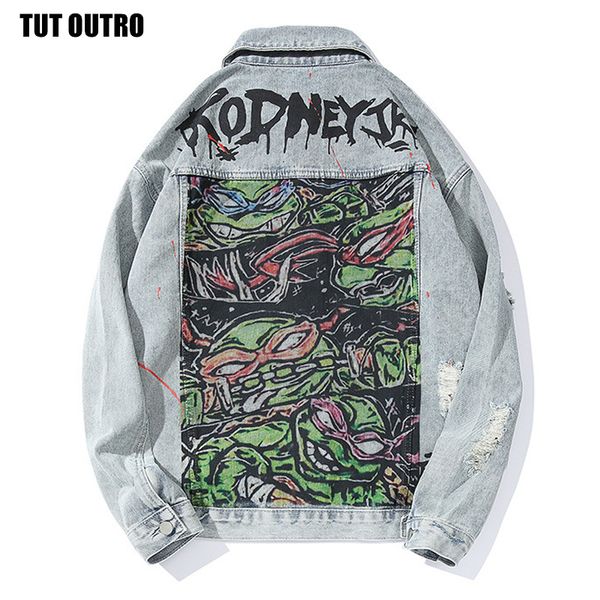autumn retro jeans jacket with holes and graffiti hip hop oversize coats men a120, Black;brown
autumn retro jeans jacket with holes and graffiti hip hop oversize coats men a120, Black;brown