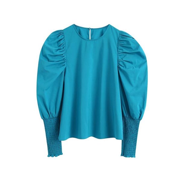 2020 summer women's new round neck puffy long-sleeved simple wild stretch cuffs back split button closed shirt, White
2020 summer women's new round neck puffy long-sleeved simple wild stretch cuffs back split button closed shirt, White
