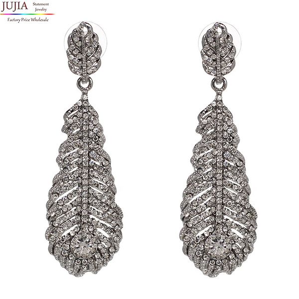 2019 new party earrings crystal dangle long feather shape fashion earring for women wholesale, Silver
2019 new party earrings crystal dangle long feather shape fashion earring for women wholesale, Silver