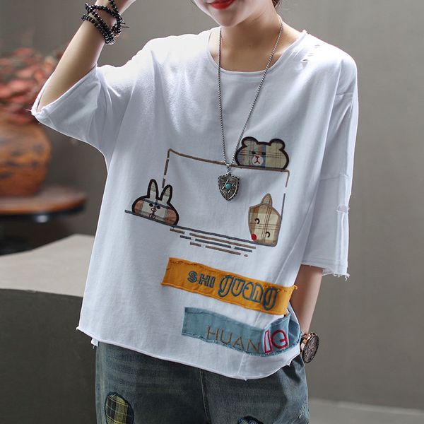 johnature summer fashion patchwork cartoon o-neck all-match t-shirts 2020 new leisure loose comfortable women short sleeve, White
johnature summer fashion patchwork cartoon o-neck all-match t-shirts 2020 new leisure loose comfortable women short sleeve, White