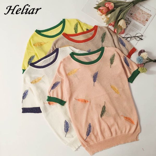 heliar t-shirt women 2020 summer elegant women feathers embroidery ice silk knitted girlish casual loose t-shirts, White
heliar t-shirt women 2020 summer elegant women feathers embroidery ice silk knitted girlish casual loose t-shirts, White