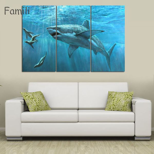 

3 Panels Canvas Painting HD Ocean Shark Picture Modern Home Wall Art Decoration Print Painting For House Decorate Unframed