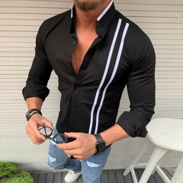 luxury men's striped slim fit shirt casual fashion long sleeve stylish formal casual blouse shirt, White;black
luxury men's striped slim fit shirt casual fashion long sleeve stylish formal casual blouse shirt, White;black