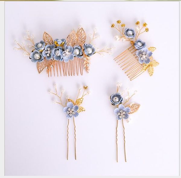 elegant temperament, blue flowers, hairbrush, hairpin suit, delicate comb bride's headdress, Slivery;golden
elegant temperament, blue flowers, hairbrush, hairpin suit, delicate comb bride's headdress, Slivery;golden