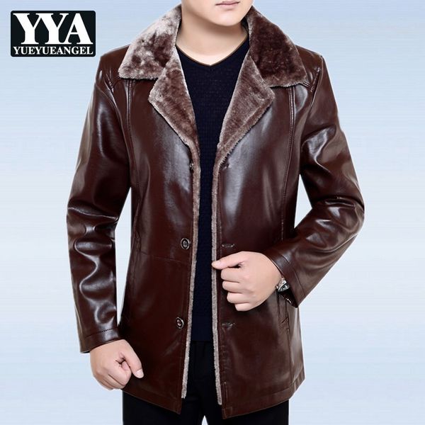 men's fur & faux smart casual winter thick warm fleece lining men pu leather jackets long sleeve single breasted lapel loose male outer, Black
men's fur & faux smart casual winter thick warm fleece lining men pu leather jackets long sleeve single breasted lapel loose male outer, Black