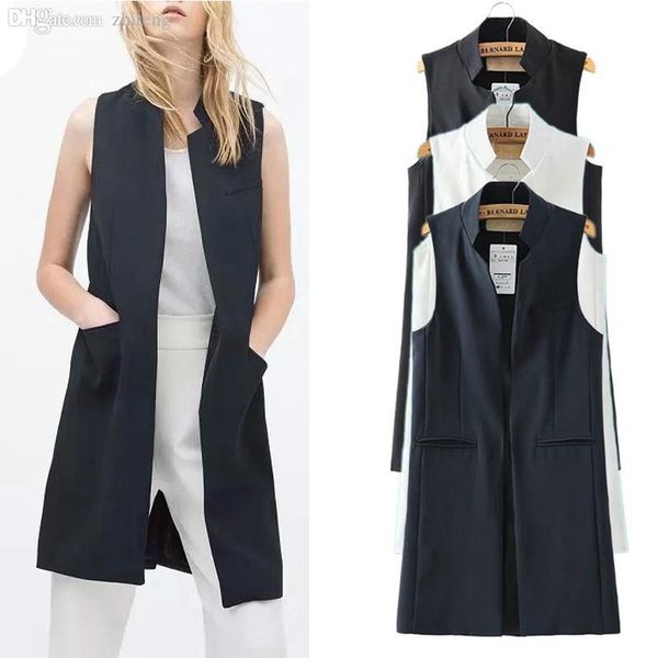 wholesale-women white black long vest coat europen style waistcoat sleeveless jacket back split outwear casual roupa female, Black;white
wholesale-women white black long vest coat europen style waistcoat sleeveless jacket back split outwear casual roupa female, Black;white