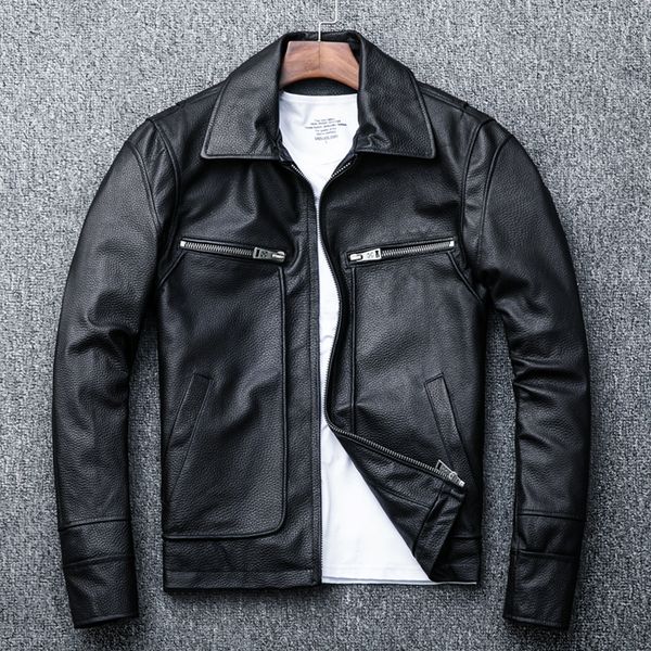 2018 men's leather lapel collar sheep jacket casual motorcycle jacket, Black
2018 men's leather lapel collar sheep jacket casual motorcycle jacket, Black