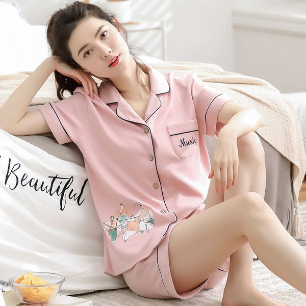 summer pajamas cotton nightwear set 2019 turn-don collar short home wear girls' fashion suit plus size home clothes two piece, Blue;gray
summer pajamas cotton nightwear set 2019 turn-don collar short home wear girls' fashion suit plus size home clothes two piece, Blue;gray