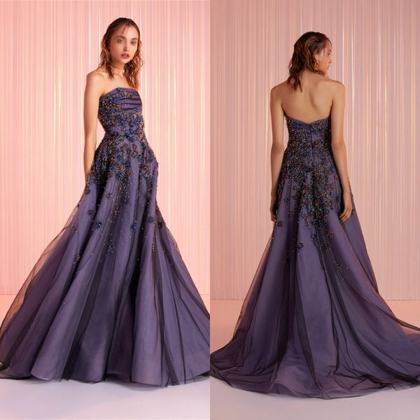 2020 tony ward dark lavender prom dresses tulle beads pearsl a line formal evening gowns sweep train custom made elegant party dress, Black;red
2020 tony ward dark lavender prom dresses tulle beads pearsl a line formal evening gowns sweep train custom made elegant party dress, Black;red