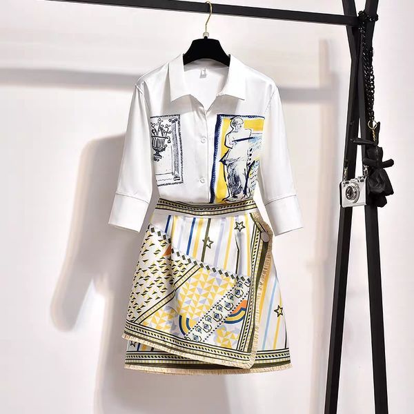 summer 2 pieces suits vintage print blouse shirt women + skirts set women two piece set tracksuit, White
summer 2 pieces suits vintage print blouse shirt women + skirts set women two piece set tracksuit, White