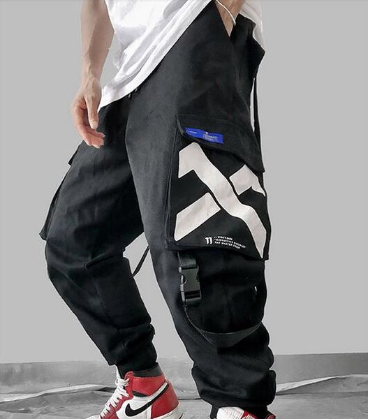 color functional tactical fanny pack leg overalls multi-pocket decorative ribbon baggy pants man, Black
color functional tactical fanny pack leg overalls multi-pocket decorative ribbon baggy pants man, Black
