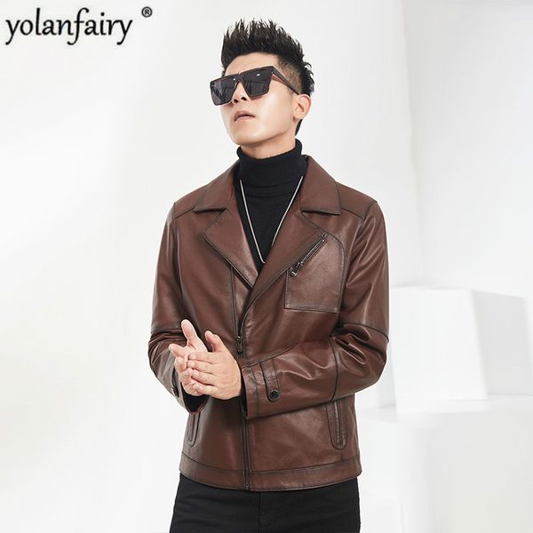 men's leather & faux 2021 real jacket men spring autumn cow motorcycle brown coat casual chaqueta cuero hombre mq3613 pph410, Black
men's leather & faux 2021 real jacket men spring autumn cow motorcycle brown coat casual chaqueta cuero hombre mq3613 pph410, Black