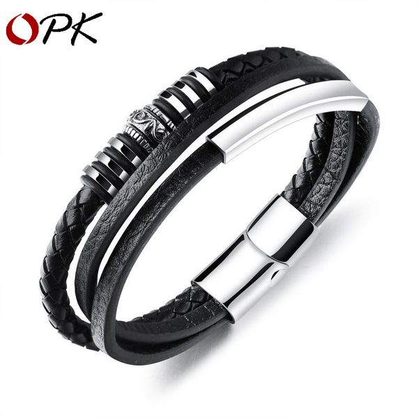 men's leather bracelet titanium steel inverted magnetic button in european and american distribution market, Black
men's leather bracelet titanium steel inverted magnetic button in european and american distribution market, Black