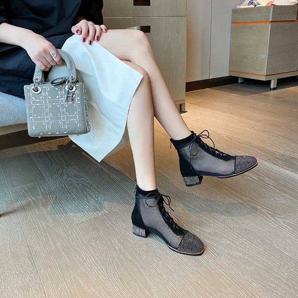 rhinestone mid-heel lace-up ankle boots mesh breathable thick heel women's boots fashion temperament women's shoes tide z559, Black 
rhinestone mid-heel lace-up ankle boots mesh breathable thick heel women's boots fashion temperament women's shoes tide z559, Black