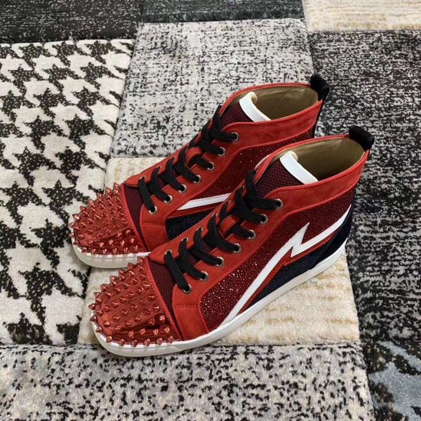 red suede leather + strass high rhinestone spikes sneakers red bottom shoes party wedding red sole leisure flats ing, Black
red suede leather + strass high rhinestone spikes sneakers red bottom shoes party wedding red sole leisure flats ing, Black