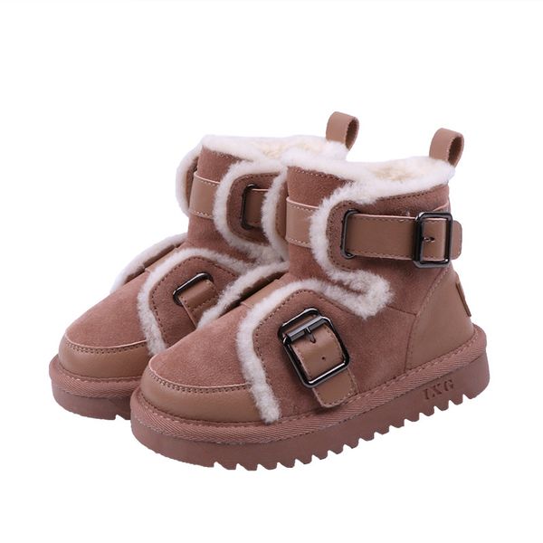 2020 children' snow boots girls fur martin boots baby cotton sport shoes warm genuine leather princess kids boys, Black;grey