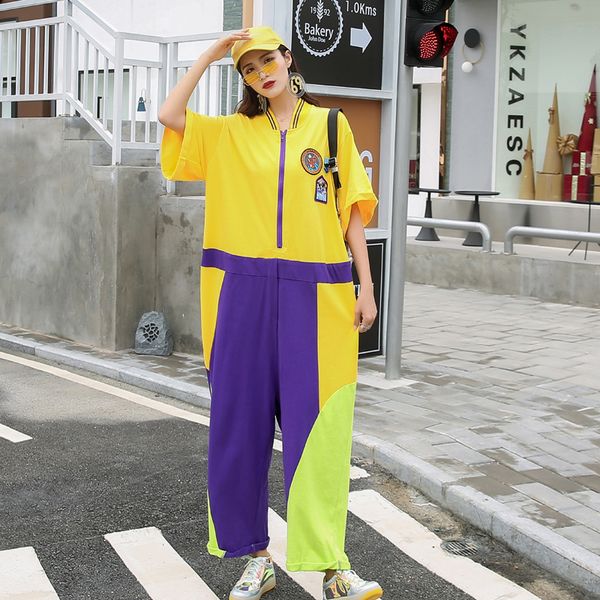 women high street color blocked jumpsuit large size loose baggy pants hip hop design wide leg pants, Black;white
women high street color blocked jumpsuit large size loose baggy pants hip hop design wide leg pants, Black;white