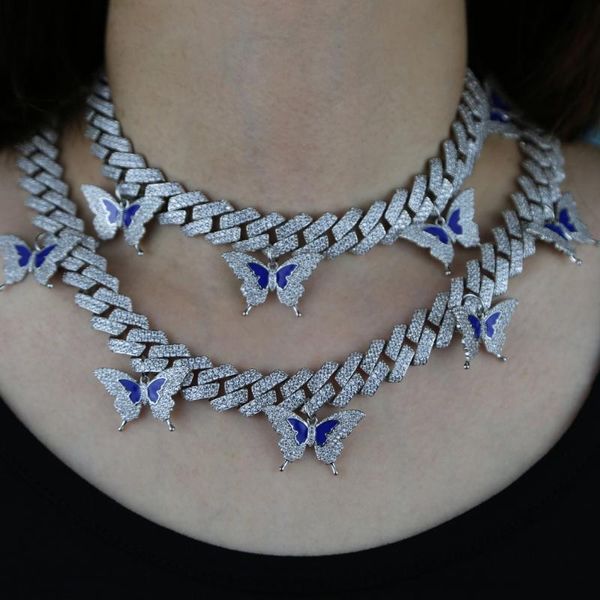 15'' 16'' hiphop iced out bling cz enamel blue butterfly 5a cubic zirconia miami cuban link chain 15mm choker necklace f, Silver
15'' 16'' hiphop iced out bling cz enamel blue butterfly 5a cubic zirconia miami cuban link chain 15mm choker necklace f, Silver