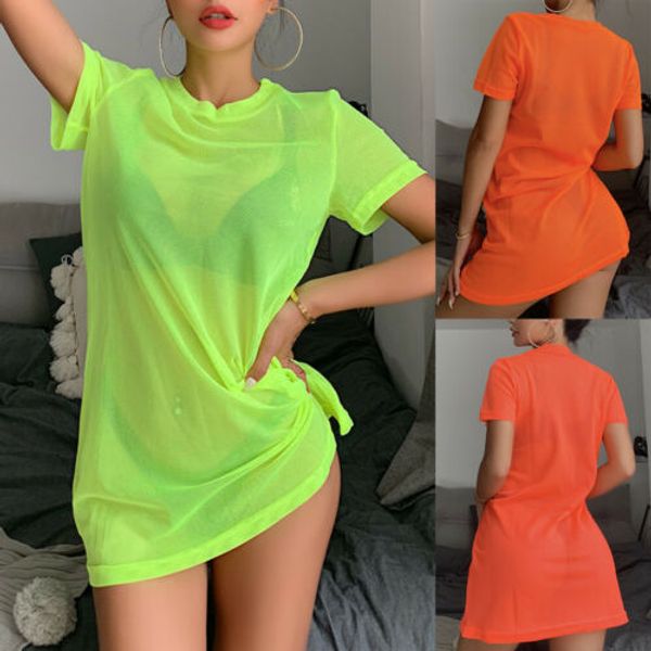 women see through mesh holiday cover up short sleeve solid color loose summer cover-ups beachwear mini dress, Blue;gray
women see through mesh holiday cover up short sleeve solid color loose summer cover-ups beachwear mini dress, Blue;gray