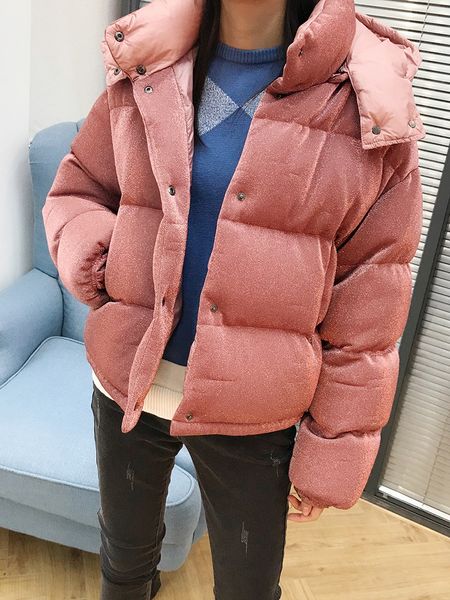 women pink thick short bread down jacket flash velvet removable hooded down coat windproof and warm coats for winter, Black
women pink thick short bread down jacket flash velvet removable hooded down coat windproof and warm coats for winter, Black
