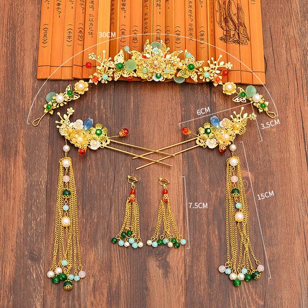 long hairstick headdress earrings sets chinese style bride tiara headdress wedding hair decoration women wholesale, White;golden
long hairstick headdress earrings sets chinese style bride tiara headdress wedding hair decoration women wholesale, White;golden