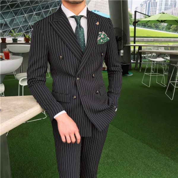 new arrival double-breasted black striped men's wedding groom dress prom casual suit 3 pieces(jacket+vest+pants), White;black
new arrival double-breasted black striped men's wedding groom dress prom casual suit 3 pieces(jacket+vest+pants), White;black