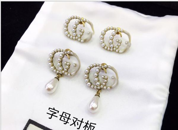 new women's fashion letter earrings seiko letter pearl earrings, Golden;silver
