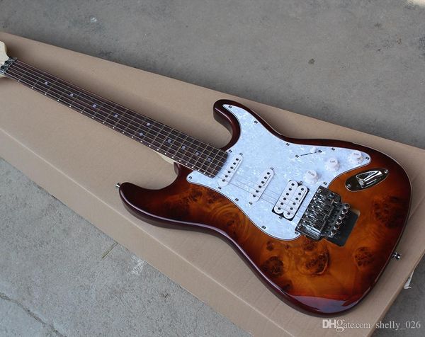tobacco sunburst body floyd rose guitarra eléctrica con ssh pickups, protector de perla blanca, oferta personalizada