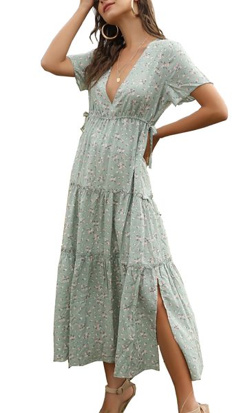 women maxi dress summer floral dress deep v-neck high waist strappy split swing ruffled bohemian long beach dresses, Black;gray
women maxi dress summer floral dress deep v-neck high waist strappy split swing ruffled bohemian long beach dresses, Black;gray