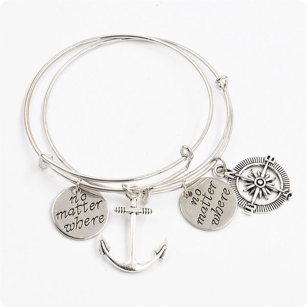 ancient silver anchor compass no matter where letter tag charm adjustable bracelets bangles creative designer bracelet couple jewelry gifts, Black 
ancient silver anchor compass no matter where letter tag charm adjustable bracelets bangles creative designer bracelet couple jewelry gifts, Black