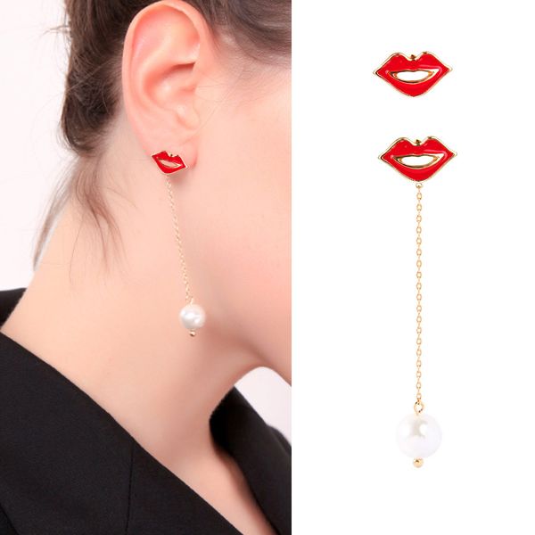 women stud earring personality drop oil red lips asymmetric artificial pearl earrings new trend wild ear jewelry for lady girls, Silver
women stud earring personality drop oil red lips asymmetric artificial pearl earrings new trend wild ear jewelry for lady girls, Silver
