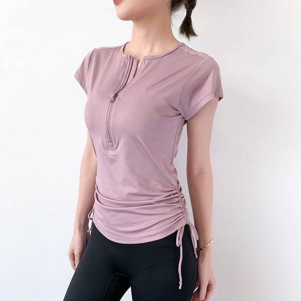 2020 female half zip short sleeves drawstring casual solid running t-shirt sports gym women yoga shirt fitness jogging suit, White;red
2020 female half zip short sleeves drawstring casual solid running t-shirt sports gym women yoga shirt fitness jogging suit, White;red