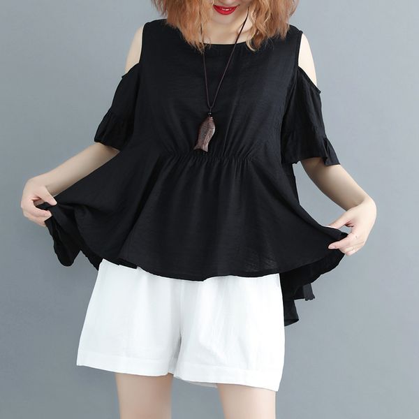 blouse women large size summer solid color short sleeve high waist slimming female clothes loose casual women, White
blouse women large size summer solid color short sleeve high waist slimming female clothes loose casual women, White