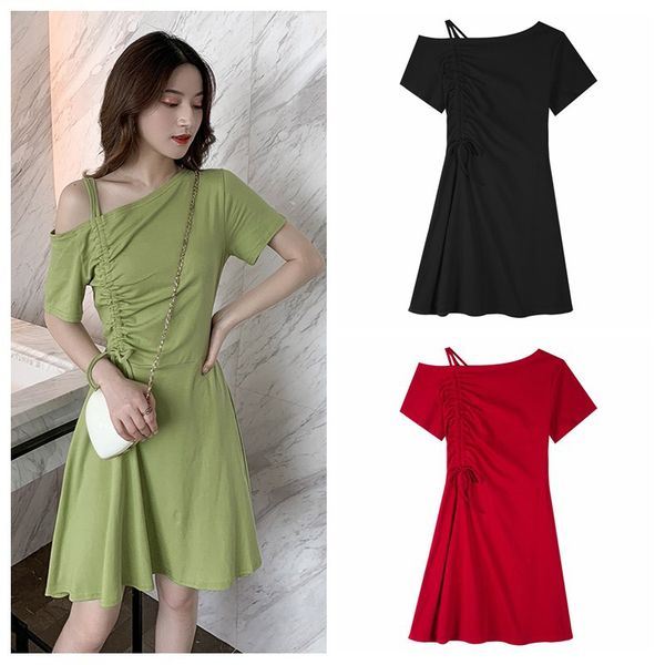women's asymmetrical collar short sleeve solid casual drawstring cold shoulder a-line dress, Black;gray
women's asymmetrical collar short sleeve solid casual drawstring cold shoulder a-line dress, Black;gray