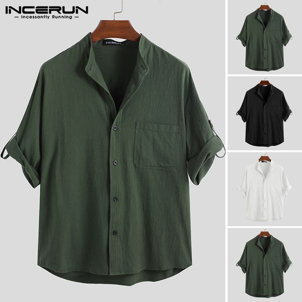 men seven-quarter button shirts pure color stand collar cotton blouse men's leisure chic breathable incerun camisa masculina, White;black
men seven-quarter button shirts pure color stand collar cotton blouse men's leisure chic breathable incerun camisa masculina, White;black