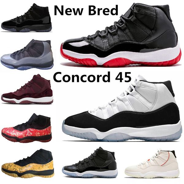 with box new bred 11 basketball shoes 11s concord 45 se cool grey cap and gown platinum tint women mens trainers sports sneakers, White;red
with box new bred 11 basketball shoes 11s concord 45 se cool grey cap and gown platinum tint women mens trainers sports sneakers, White;red
