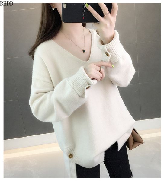 bhdd v-collar knitted pullovers korean version loose pure sweater lazy style plus size women pink sweater warm your heart, White;black
bhdd v-collar knitted pullovers korean version loose pure sweater lazy style plus size women pink sweater warm your heart, White;black