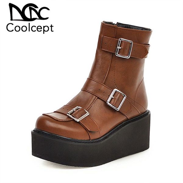 coolcept plus size 33-46 ankle boots women gothic metal buckle casual chunky heels shoes women winter warm zipper platform boots, Black
coolcept plus size 33-46 ankle boots women gothic metal buckle casual chunky heels shoes women winter warm zipper platform boots, Black