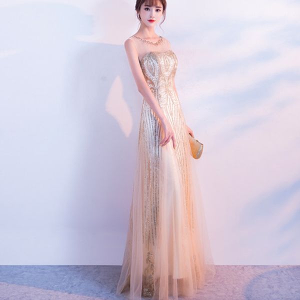 gold gown long 2019 new sequins elegant temperament socialite wind slim fit banquet host evening dress, Black
gold gown long 2019 new sequins elegant temperament socialite wind slim fit banquet host evening dress, Black