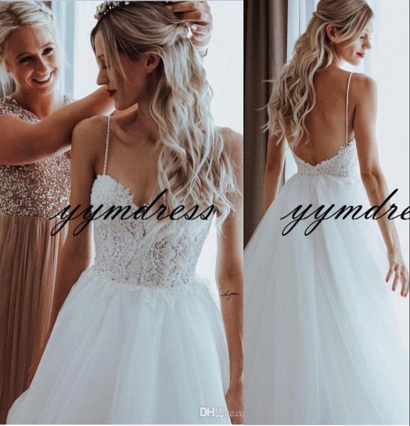 beaded pearls tulle a line boho wedding dresses sweep train spaghetti straps beach bridal gowns 2019 appliques wedding gowns for brides, White
beaded pearls tulle a line boho wedding dresses sweep train spaghetti straps beach bridal gowns 2019 appliques wedding gowns for brides, White