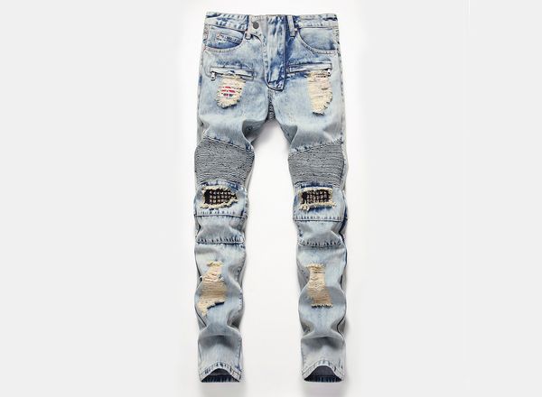 2020 original new men's jeans straight fit locomotive big hole men's pants