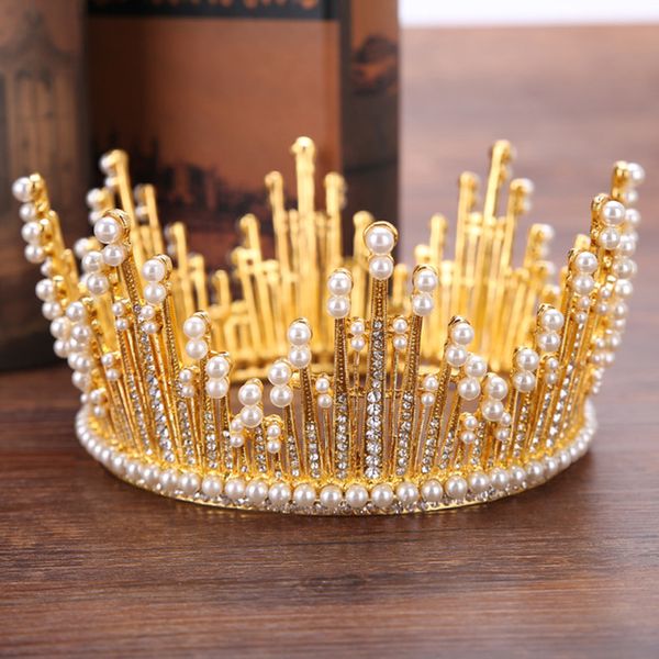 vintage silver gold rhinestone simulated pearl tiara round big crown for bridal wedding women hair jewelry queen accessories, Golden;white
vintage silver gold rhinestone simulated pearl tiara round big crown for bridal wedding women hair jewelry queen accessories, Golden;white