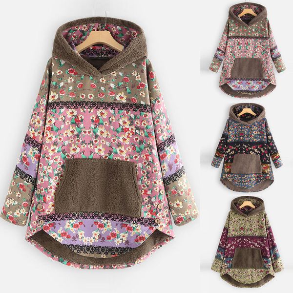 winter warm women hoodies pullover blouse women fleece patchwork floral print long sleeve pockets plus size hoodie top, Black
winter warm women hoodies pullover blouse women fleece patchwork floral print long sleeve pockets plus size hoodie top, Black