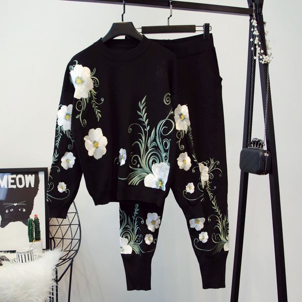 autumn winter 2 piece set women knitted set floral embroidery sweater + knitted pants women two piece, Gray
autumn winter 2 piece set women knitted set floral embroidery sweater + knitted pants women two piece, Gray