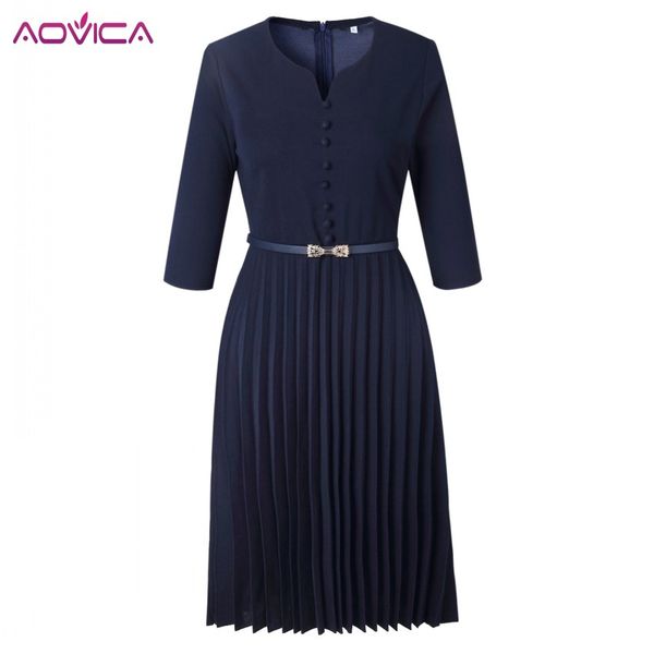 aovica special design 2018 popular casual style women dress solid v-neck 3/4 sleeve pleated midi dress vestidos, Black;gray
aovica special design 2018 popular casual style women dress solid v-neck 3/4 sleeve pleated midi dress vestidos, Black;gray