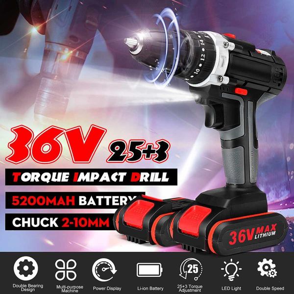 25+3 torque 36v cordless electric impact drill li-ion battery screwdriver led working light diy home hand flat drill power tools
25+3 torque 36v cordless electric impact drill li-ion battery screwdriver led working light diy home hand flat drill power tools