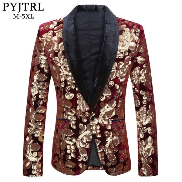 pyjtrl male fashion shawl lapel wine red velvet gold flowers sequins blazer plus size 5xl stage clothes for singers suit jacket, White;black
pyjtrl male fashion shawl lapel wine red velvet gold flowers sequins blazer plus size 5xl stage clothes for singers suit jacket, White;black